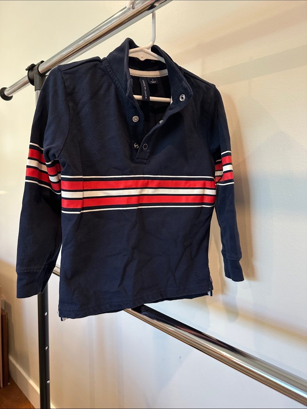 Janie and Jack Navy Rugby Pullover with Red & White Stripes